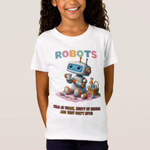 T-Shirt 🤖 Wild at Heart Robot Cartoon Picnic In Woods