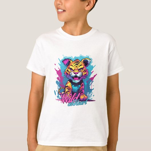 T-shirt Wild at Heart Tee : Synthwave dynamique Sabertooth (Devant)