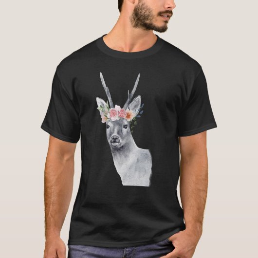 T-shirt Wild Deer Roa Doe Elk Spirit Floral Head Faune (Devant)