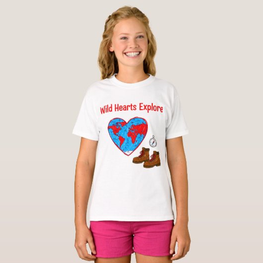 T-shirt Wild Hearts Explore Map and Hiking Boots Art (Devant entier)