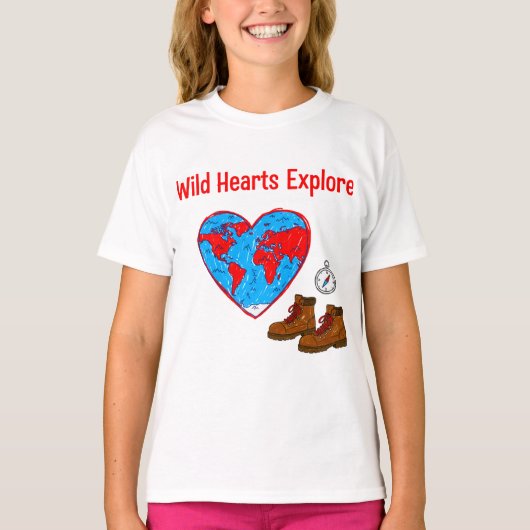 T-shirt Wild Hearts Explore Map and Hiking Boots Art (Devant)