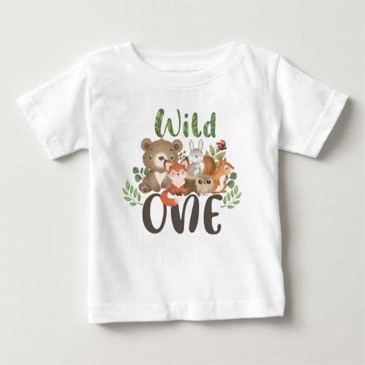 T-shirt Wild One 1st Birthday Woodland Animals (Devant)