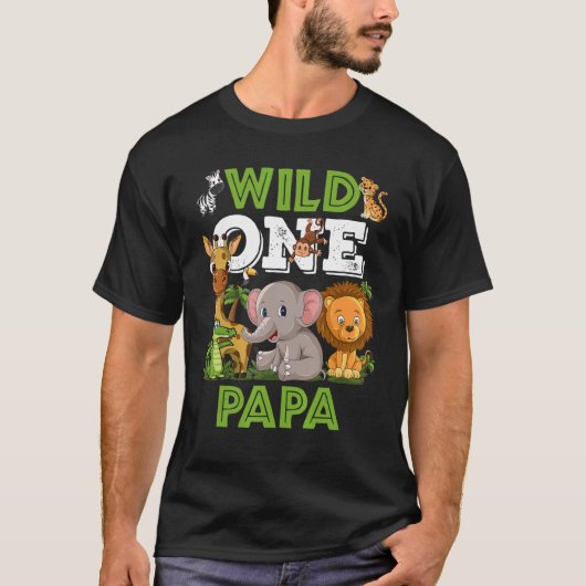 T-shirt Wild One Papa Zoo Anniversaire Safari Jungle Anima (Devant)