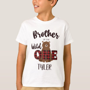 T-shirt Wild ONE Plaid Bear Frère fête d'anniversaire