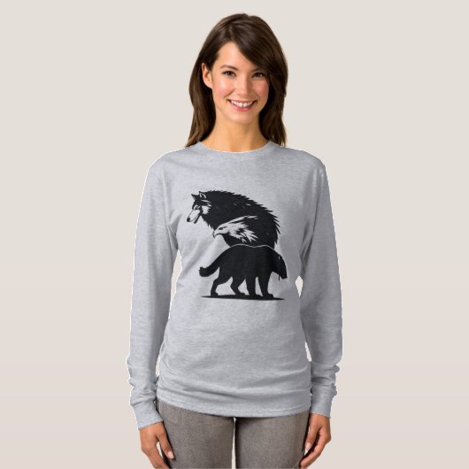 T-shirt Wild Trio: Wolf, Eagle, and Bear Silhouette (Devant entier)