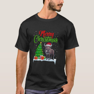 T-shirt Wildebeest Christmas Tree Lumières Drôle Noël Wild