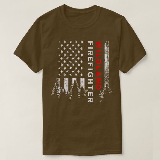 T-shirt Wildland Firefighter Us Flag Firemen (Design devant)