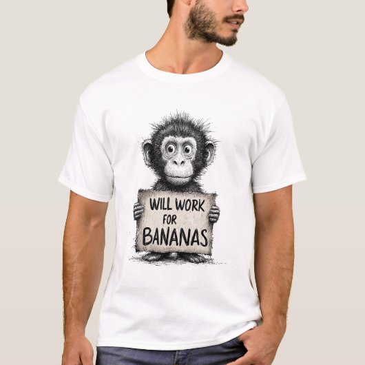 T-shirt Will Work for Bananas - Humorous Monkey Sketch (Devant)