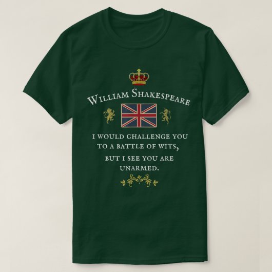 T-SHIRT WILLIAM SHAKESPEARE, ENSEIGNANT DE L'ÉCOLE ANGLAIS (Design devant)