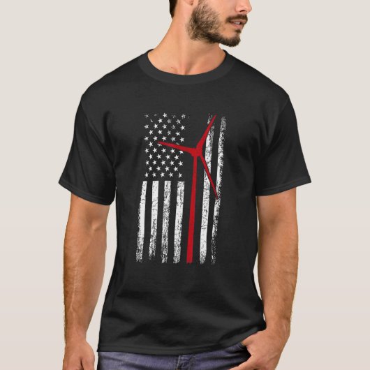 T-shirt Wind Energy American Flag Wmill (Devant)