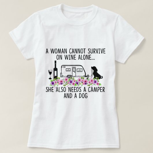 T-shirt Wine Camper Dog Floral Quote Design (Design devant)