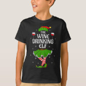 T-shirt Wine Drinking Elf Christmas Family Girl Women Elf (Devant)