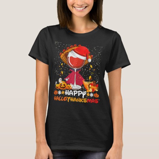 T-shirt Wine Glasses Witch Santa Hat (Devant)