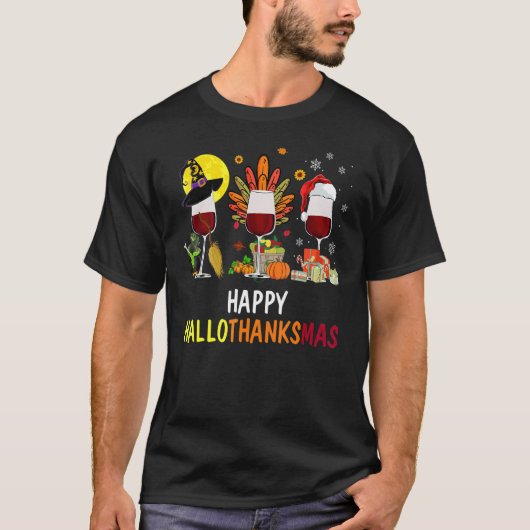 T-shirt Wine Glasses Witch Santa Hat (Devant)