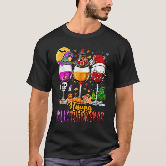 T-shirt Wine Glasses Witch Santa Hat (Devant)