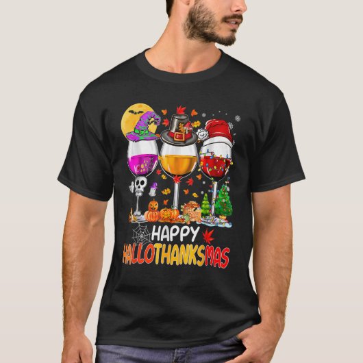 T-shirt Wine Glasses Witch Santa Hat (Devant)