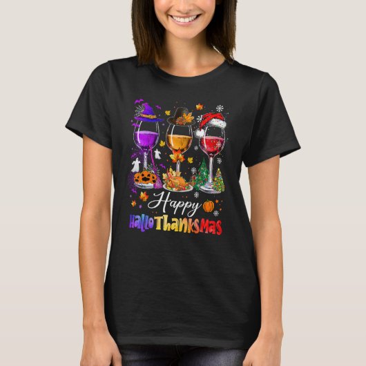 T-shirt Wine Glasses Witch Santa Hat (Devant)