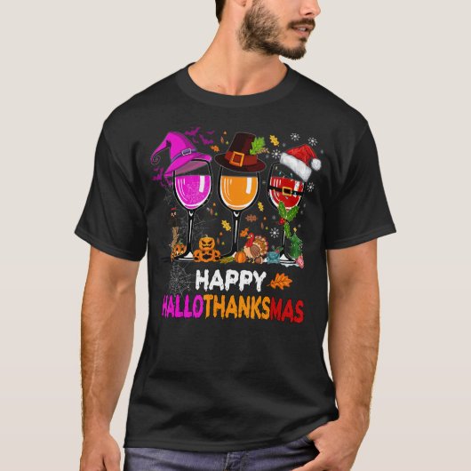T-shirt Wine Glasses Witch Santa Hat (Devant)