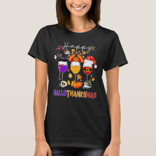 T-shirt Wine Glasses Witch Santa Hat