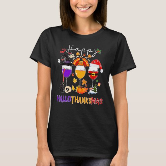 T-shirt Wine Glasses Witch Santa Hat (Devant)