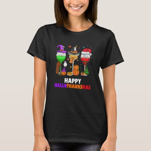 T-shirt Wine Glasses Witch Santa Hat (Devant)