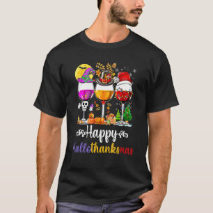 T-shirt Wine Glasses Witch Santa Hat