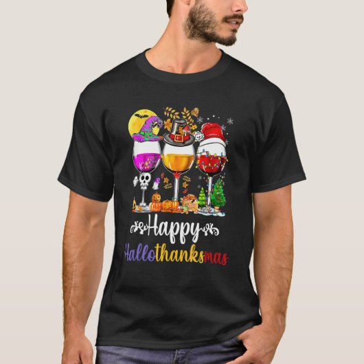 T-shirt Wine Glasses Witch Santa Hat (Devant)