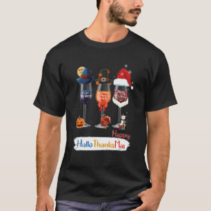 T-shirt Wine Glasses Witch Santa Hat