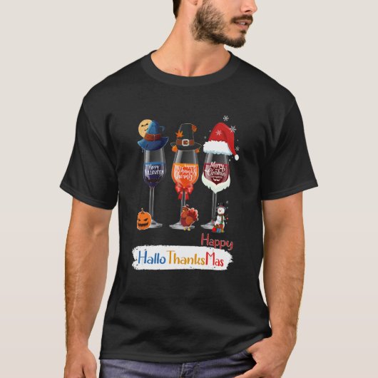 T-shirt Wine Glasses Witch Santa Hat (Devant)