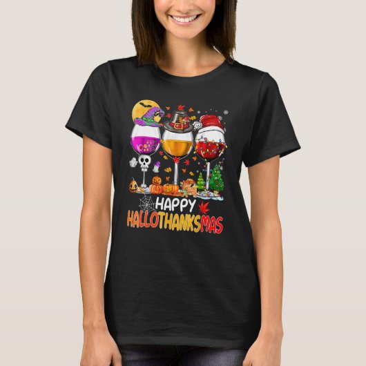 T-shirt Wine Glasses Witch Santa Hat (Devant)