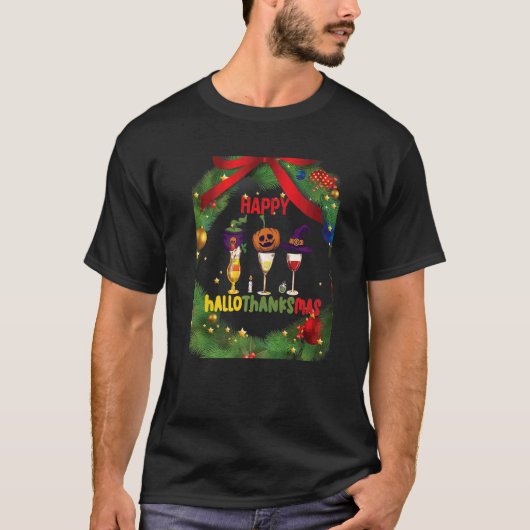 T-shirt Wine Glasses Witch Santa Hat (Devant)