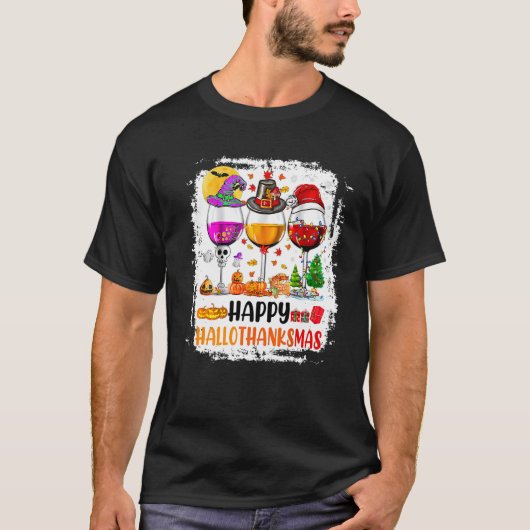 T-shirt Wine Glasses Witch Santa Hat (Devant)