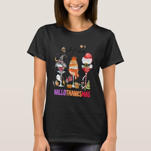 T-shirt Wine Glasses Witch Santa Hat (Devant)