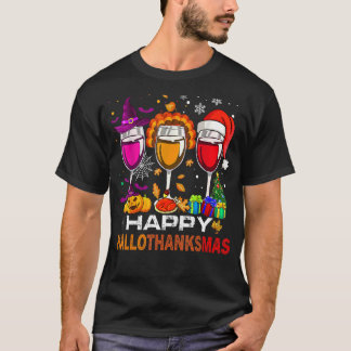 T-shirt Wine Glasses Witch Santa Hat