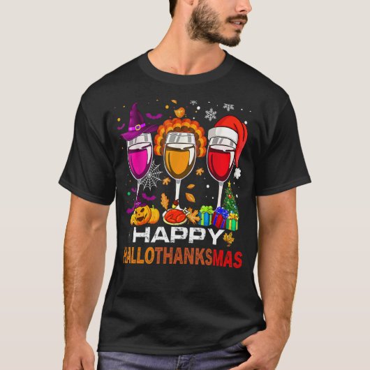 T-shirt Wine Glasses Witch Santa Hat (Devant)