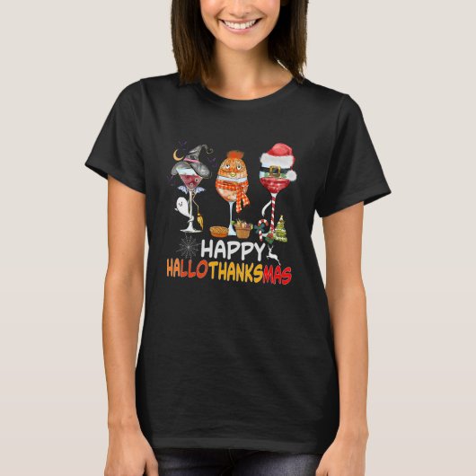 T-shirt Wine Glasses Witch Santa Hat (Devant)
