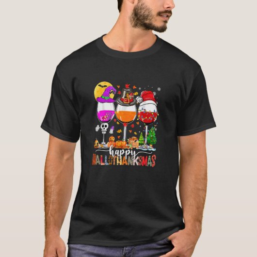 T-shirt Wine Glasses Witch Santa Hat (Devant)