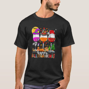 T-shirt Wine Glasses Witch Santa Hat