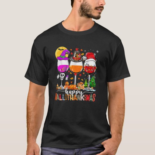 T-shirt Wine Glasses Witch Santa Hat (Devant)