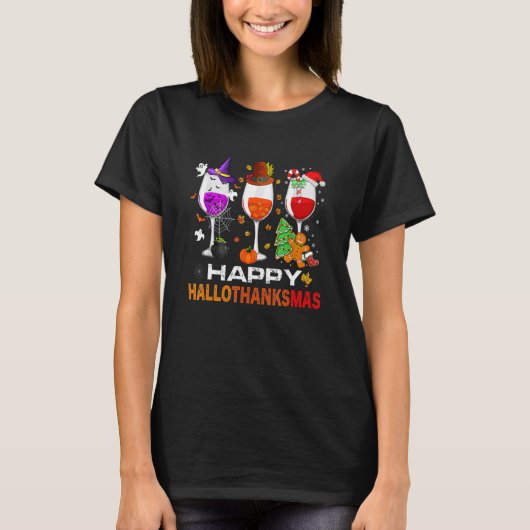 T-shirt Wine Glasses Witch Santa Hat (Devant)