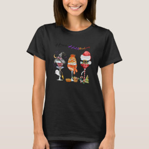 T-shirt Wine Glasses Witch Santa Hat