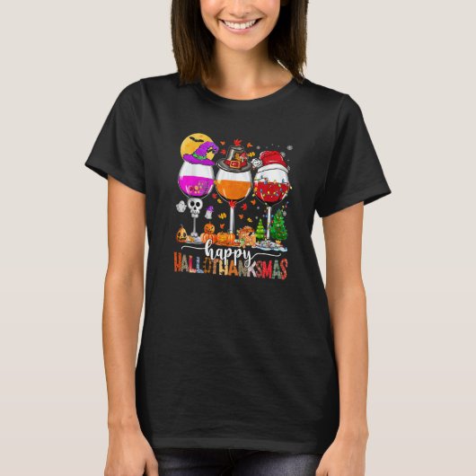 T-shirt Wine Glasses Witch Santa Hat (Devant)