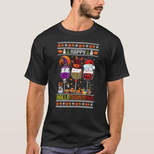 T-shirt Wine Glasses Witch Santa Hat (Devant)