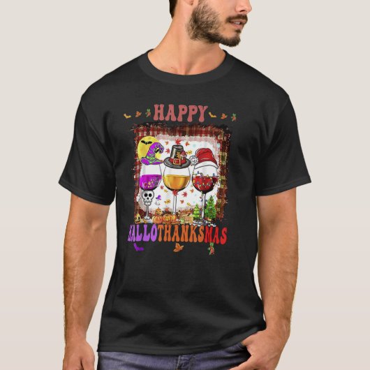 T-shirt Wine Glasses Witch Santa Hat (Devant)