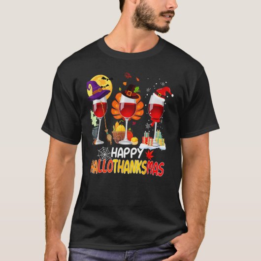 T-shirt Wine Glasses Witch Santa Hat (Devant)