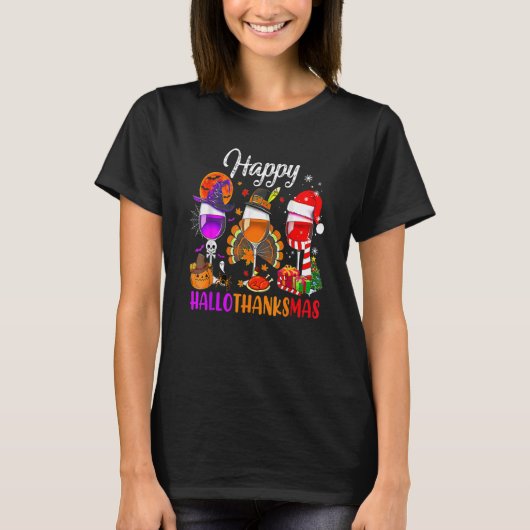 T-shirt Wine Glasses Witch Santa Hat (Devant)