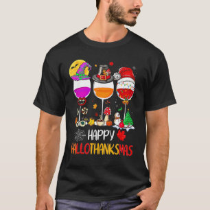 T-shirt Wine Glasses Witch Santa Hat