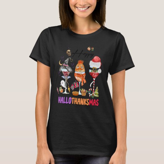 T-shirt Wine Glasses Witch Santa Hat (Devant)