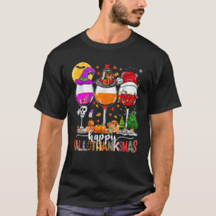 T-shirt Wine Glasses Witch Santa Hat