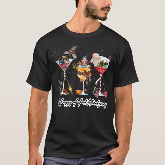 T-shirt Wine Glasses Witch Santa Hat (Devant)